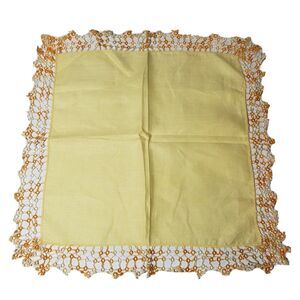 VTG HANKIE COTTAGE BRIDAL YELLOW ORANGE TATTED CROCHET HANDMADE POCKET SCARF